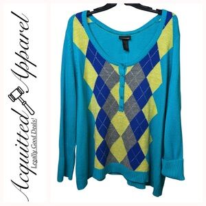 Lane Bryant Womens Colorful Argyle Scoop Neck Sweater 26/28